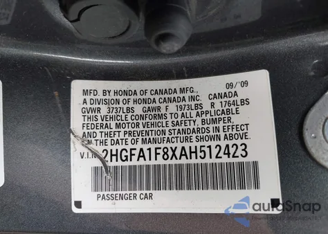 2010 Honda Civic Ex z USA, uszkodzony, nr VIN 2HGFA1F8XAH512423